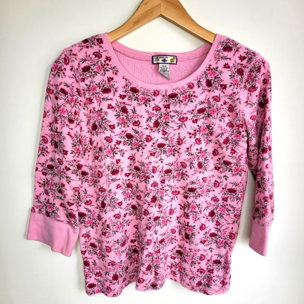 Caribbean Joe Pink Floral Thermal Top